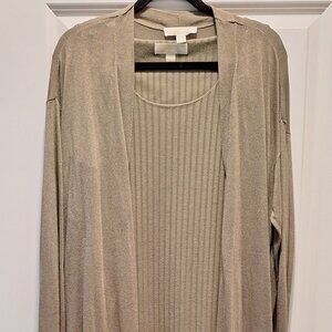Michael Kors sleeveless dress with duster sweater, XL, olive/gold